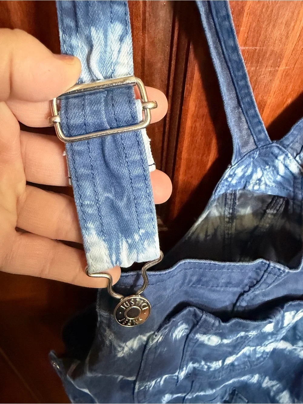 Justice Blue Tie-Dye Denim Short Overalls